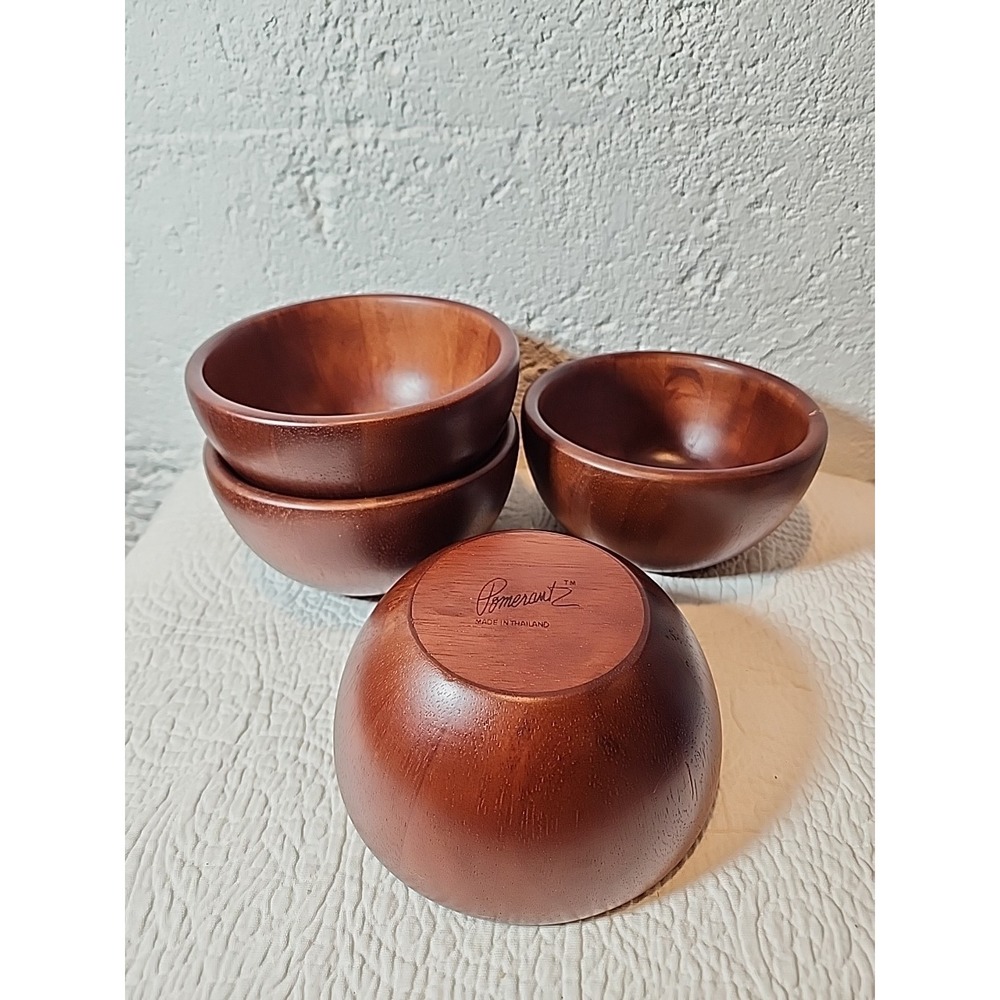 Set of 4 POMERANTZ Wooden Bowls Made In Thailand Teak Wood Bowls